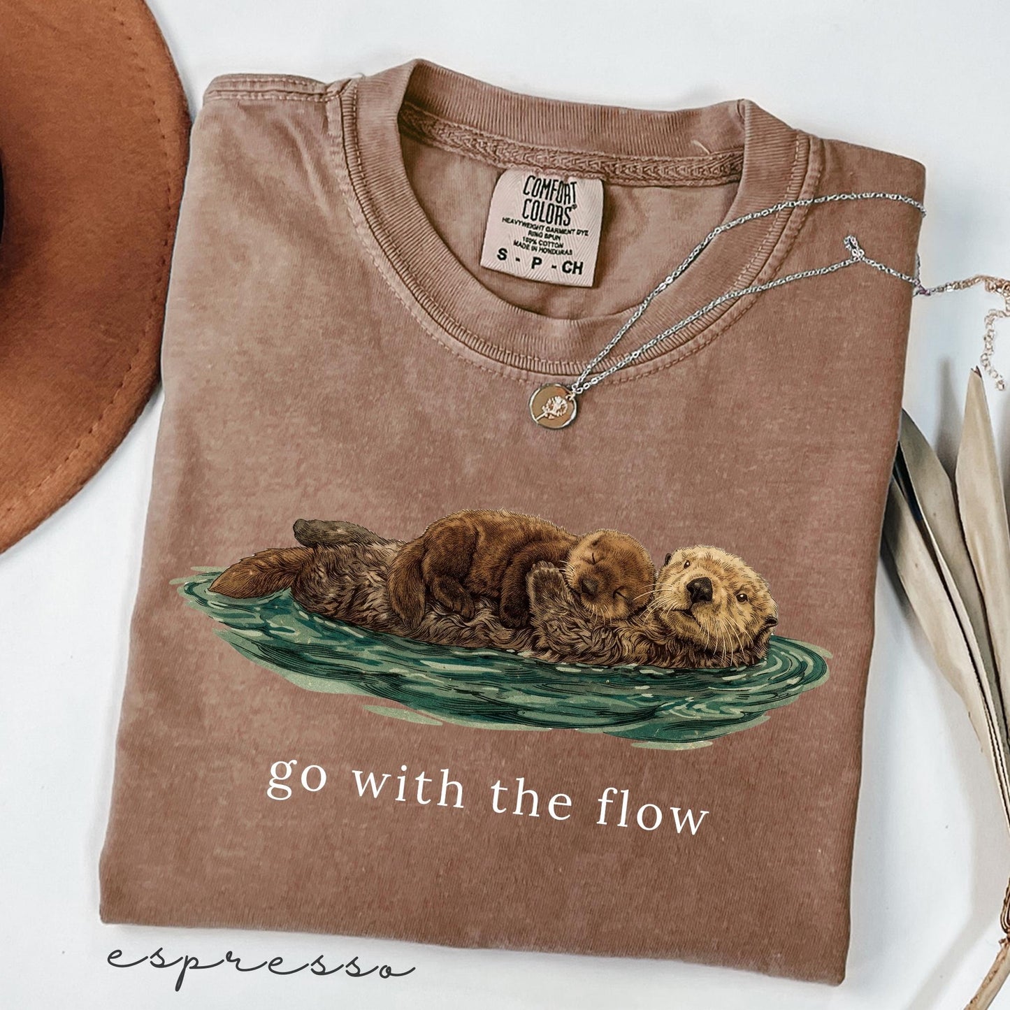 Go With The Flow Shirt, Cute Otter Comfort Colors® Tee, Sea Otter Lover Gift, Vintage Nature Graphic T-shirt, Ocean Life Apparel, Retro