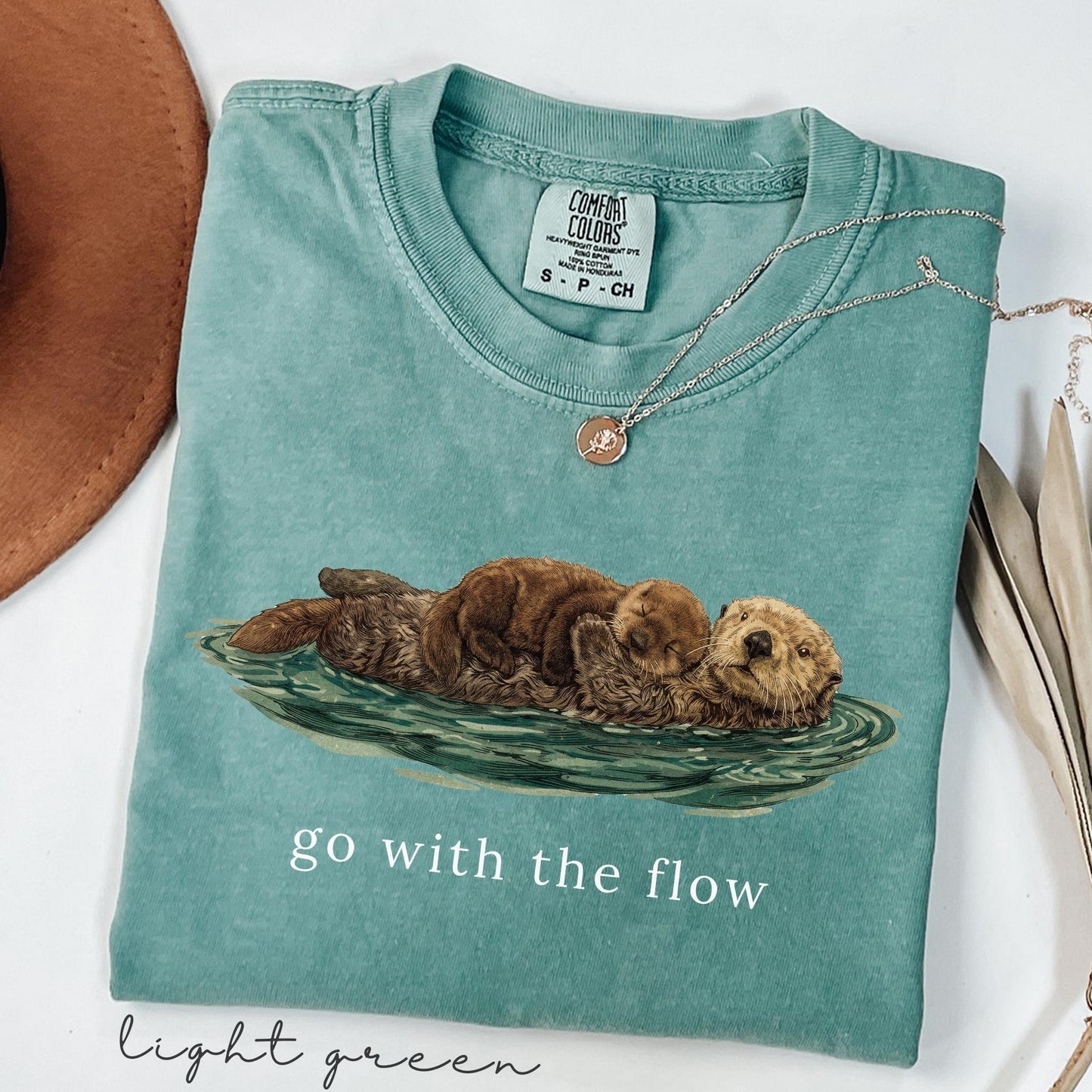 Go With The Flow Shirt, Cute Otter Comfort Colors® Tee, Sea Otter Lover Gift, Vintage Nature Graphic T-shirt, Ocean Life Apparel, Retro