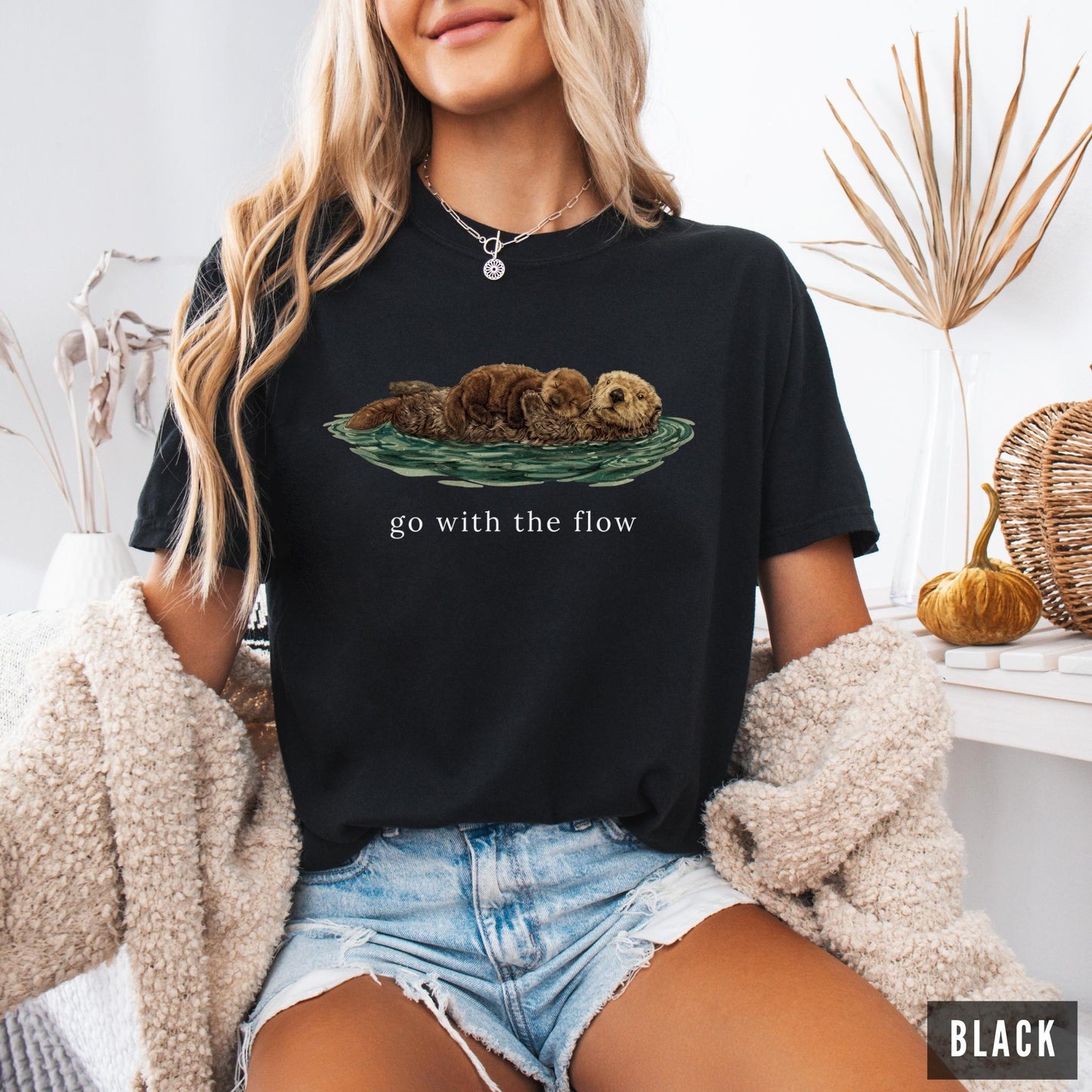 Go With The Flow Shirt, Cute Otter Comfort Colors® Tee, Sea Otter Lover Gift, Vintage Nature Graphic T-shirt, Ocean Life Apparel, Retro