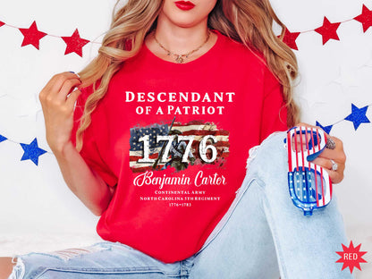 Comfort Colors® Descendant of a Patriot Shirt, Revolutionary War Heritage Tee, Vintage American Revolution Gift