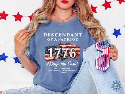 Comfort Colors® Descendant of a Patriot Shirt, Revolutionary War Heritage Tee, Vintage American Revolution Gift