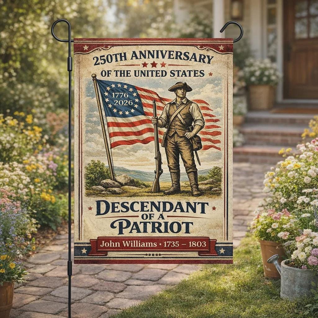 Personalized America 250 Garden Flag House Flag, 1776–2026 Patriotic Yard Flag, Descendant of a Patriot, 250th Anniversary USA Outdoor Decor