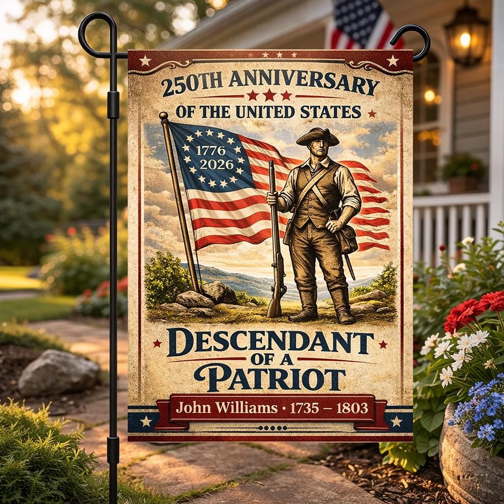 Personalized America 250 Garden Flag House Flag, 1776–2026 Patriotic Yard Flag, Descendant of a Patriot, 250th Anniversary USA Outdoor Decor