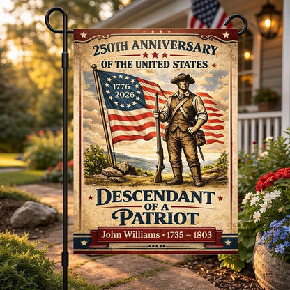 Personalized America 250 Garden Flag House Flag, 1776–2026 Patriotic Yard Flag, Descendant of a Patriot, 250th Anniversary USA Outdoor Decor