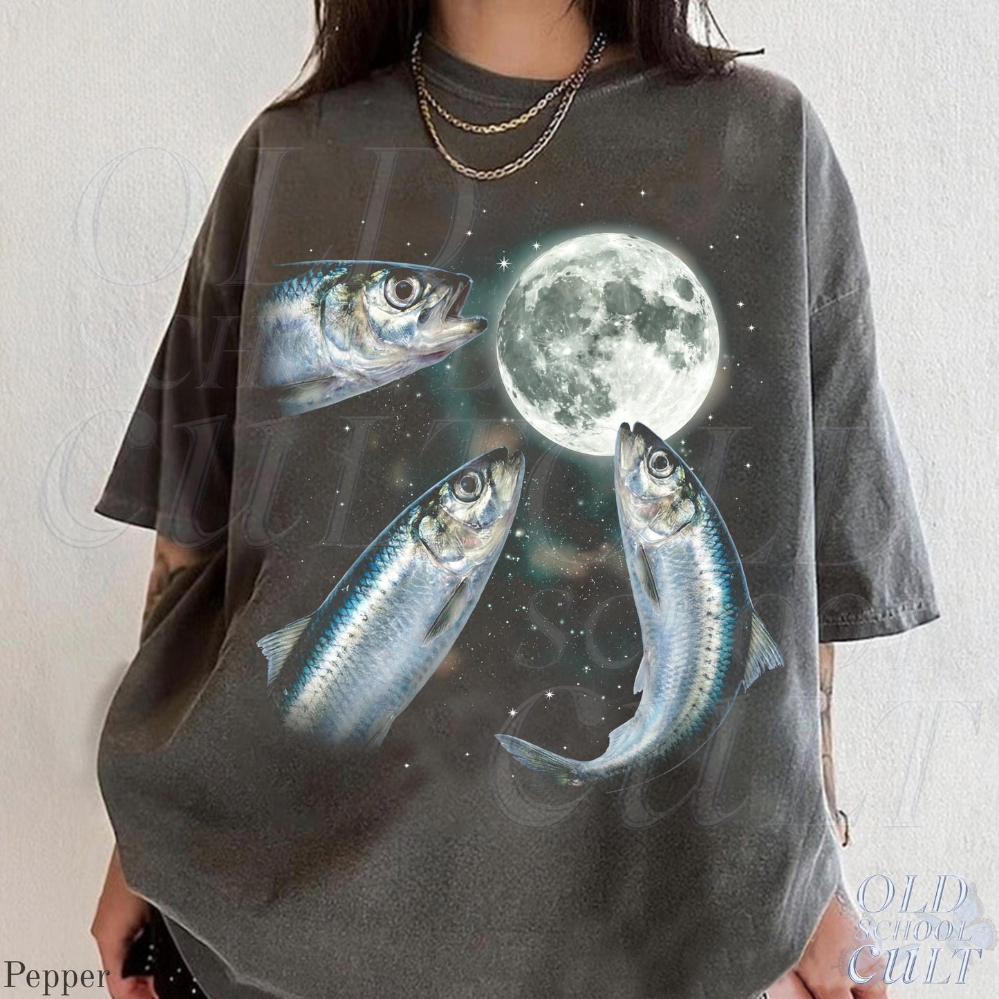 Sardine Howling To Moon Vintage Graphic T Shirt, Retro Silly Fish Gift Tee