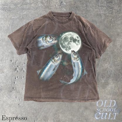 Sardine Howling To Moon Vintage Graphic T Shirt, Retro Silly Fish Gift Tee