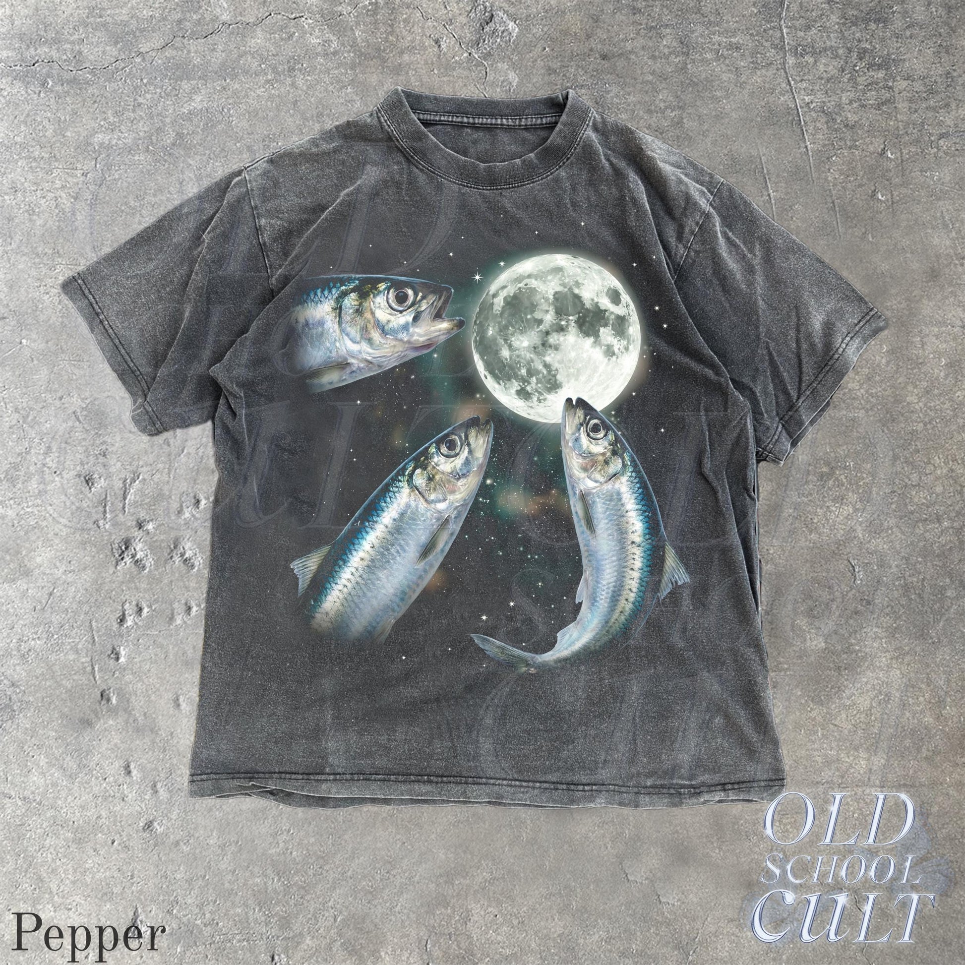 Sardine Howling To Moon Vintage Graphic T Shirt, Retro Silly Fish Gift Tee