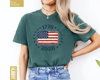 Made in America Comfort Colors® T-Shirt, USA Flag Shirt, America 250th Anniversary Tee, Patriotic Gift, 4th of July, Independence Day Top