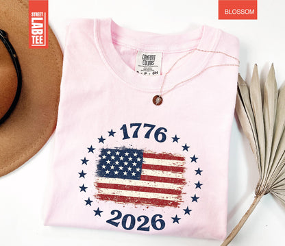 Made in America Comfort Colors® T-Shirt, USA Flag Shirt, America 250th Anniversary Tee, Patriotic Gift, 4th of July, Independence Day Top