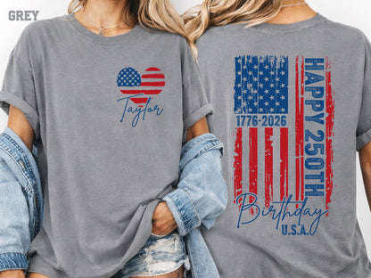 Comfort Colors® Custom USA 250th Birthday Shirt, 1776-2026 Independence Day Tee, , Fourth of July Family Tees