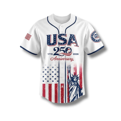 USA 250th Anniversary Baseball Jersey, Patriotic Statue of Liberty Print Shirt