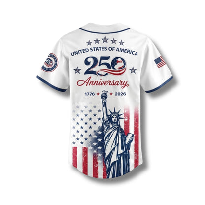 USA 250th Anniversary Baseball Jersey, Patriotic Statue of Liberty Print Shirt