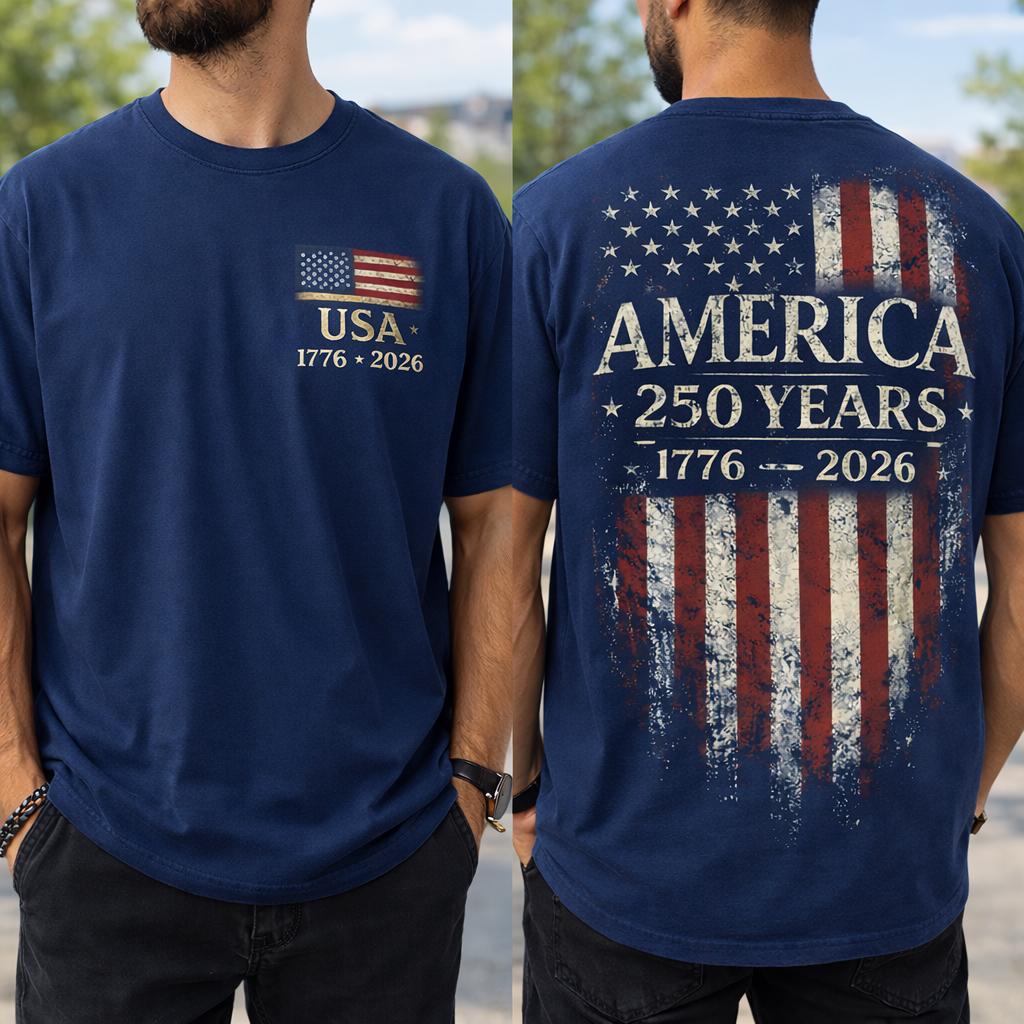America 250 Years Shirt, 1776 2026 USA Flag Tee, Patriotic Mens T-Shirt, Semiquincentennial Gift, Vintage 4th of July Top, USA Pride Tee
