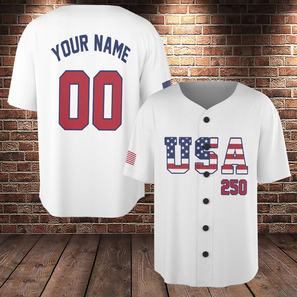 Personalized American Flag Baseball Jersey, 250 Years Of Freedom Shirt, American Baseball Jersey Patriotic Shirt With Name Number