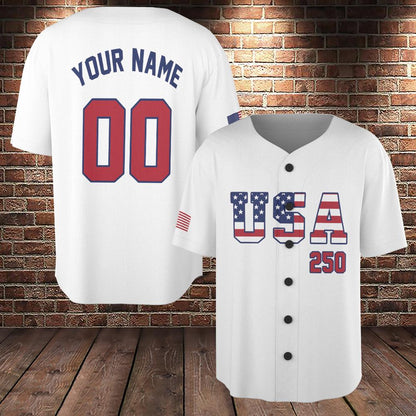 Personalized American Flag Baseball Jersey, 250 Years Of Freedom Shirt, American Baseball Jersey Patriotic Shirt With Name Number