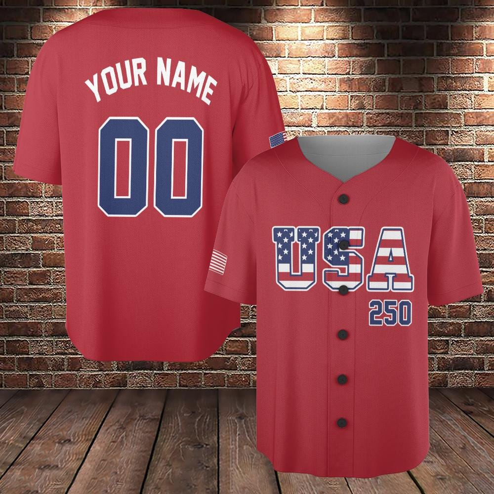 Personalized American Flag Baseball Jersey, 250 Years Of Freedom Shirt, American Baseball Jersey Patriotic Shirt With Name Number
