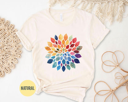 Floral Mandala T-Shirt: Watercolor Leaves Yoga Shirt