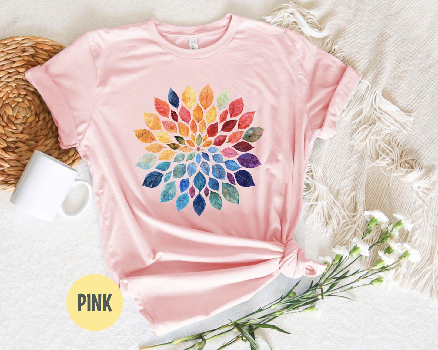 Floral Mandala T-Shirt: Watercolor Leaves Yoga Shirt