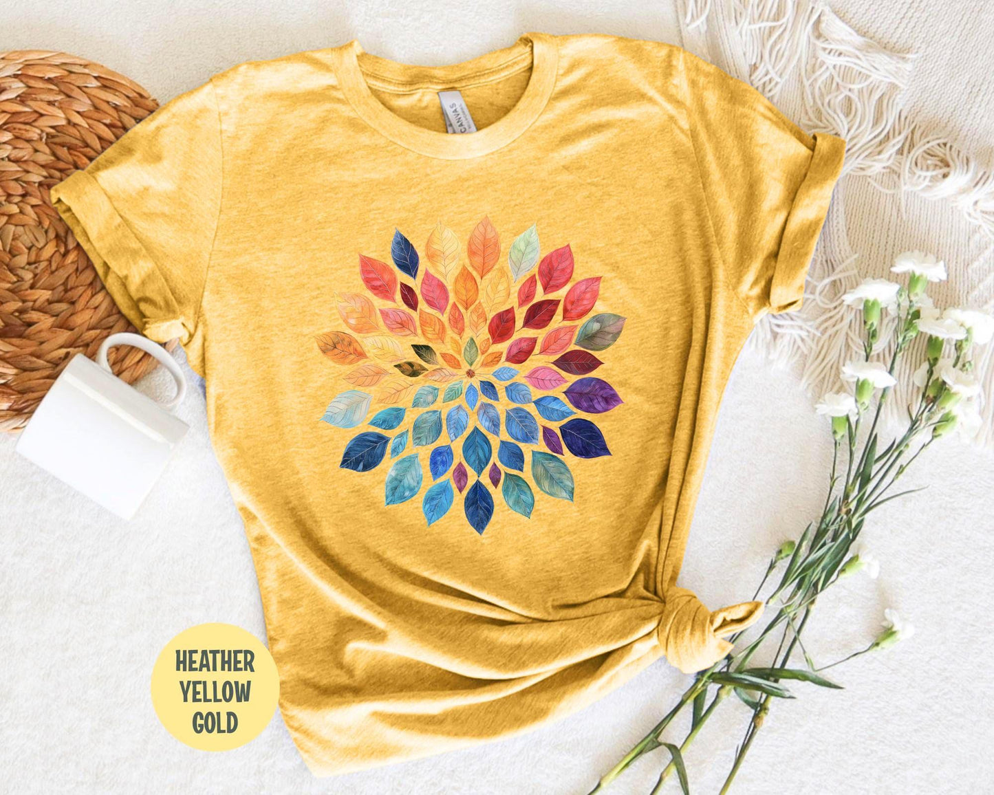 Floral Mandala T-Shirt: Watercolor Leaves Yoga Shirt