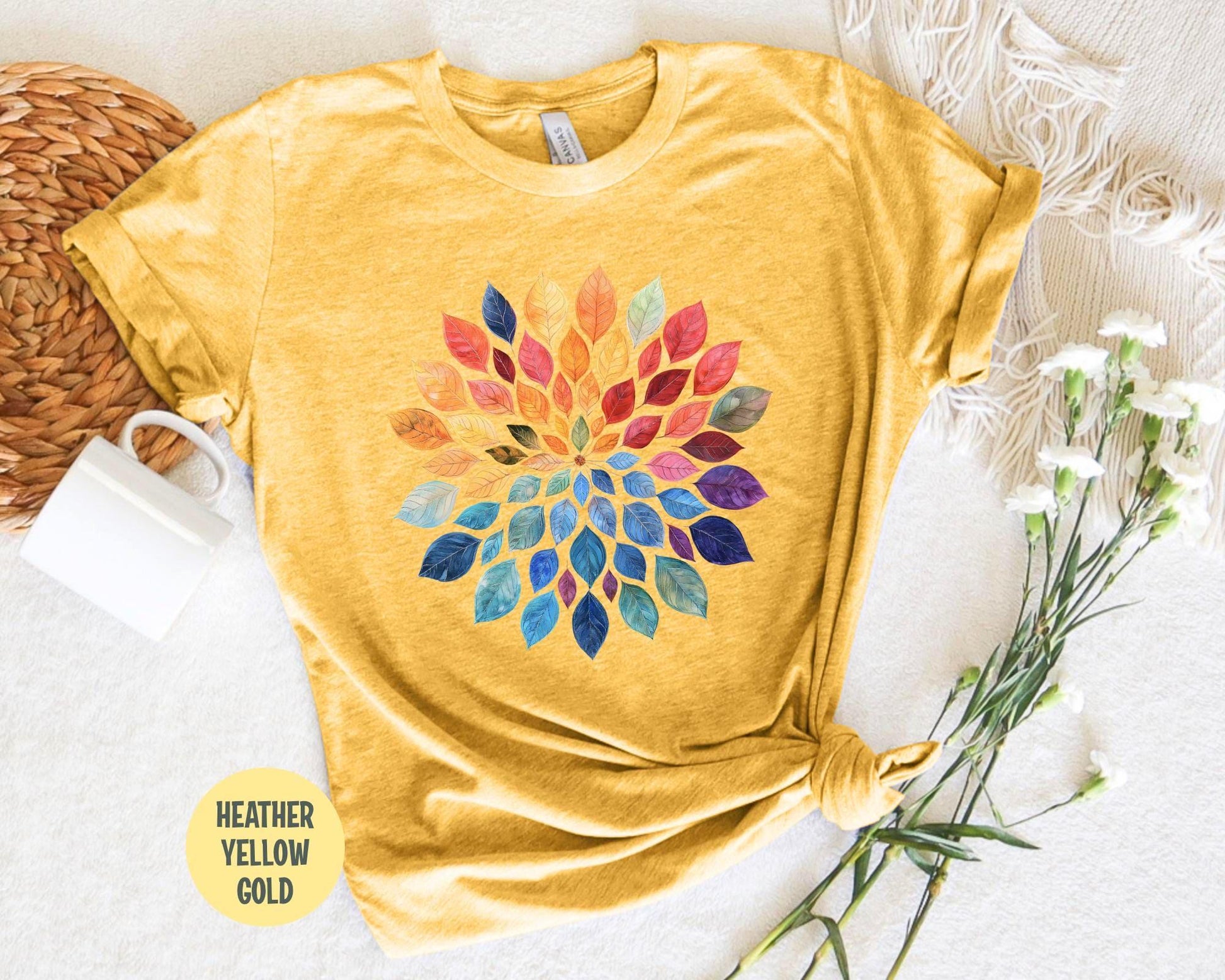 Floral Mandala T-Shirt: Watercolor Leaves Yoga Shirt