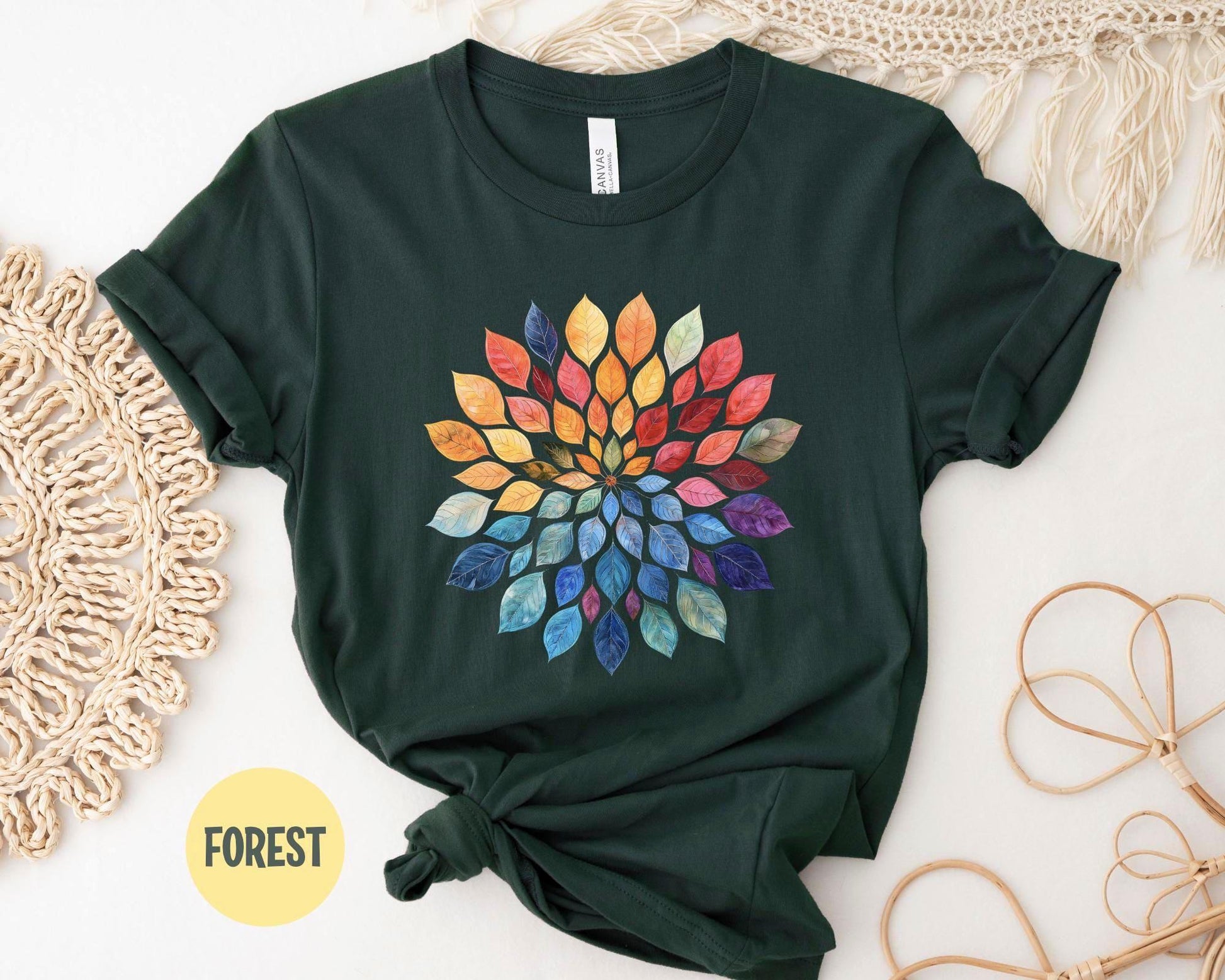 Floral Mandala T-Shirt: Watercolor Leaves Yoga Shirt