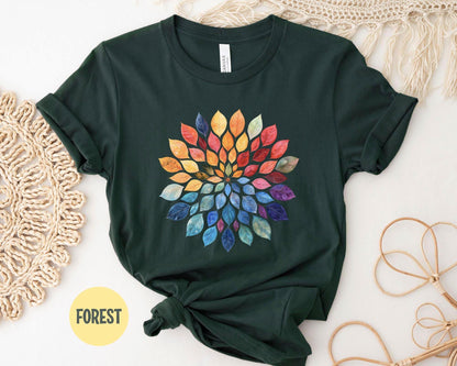 Floral Mandala T-Shirt: Watercolor Leaves Yoga Shirt