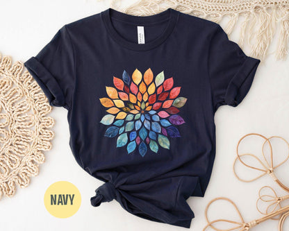 Floral Mandala T-Shirt: Watercolor Leaves Yoga Shirt