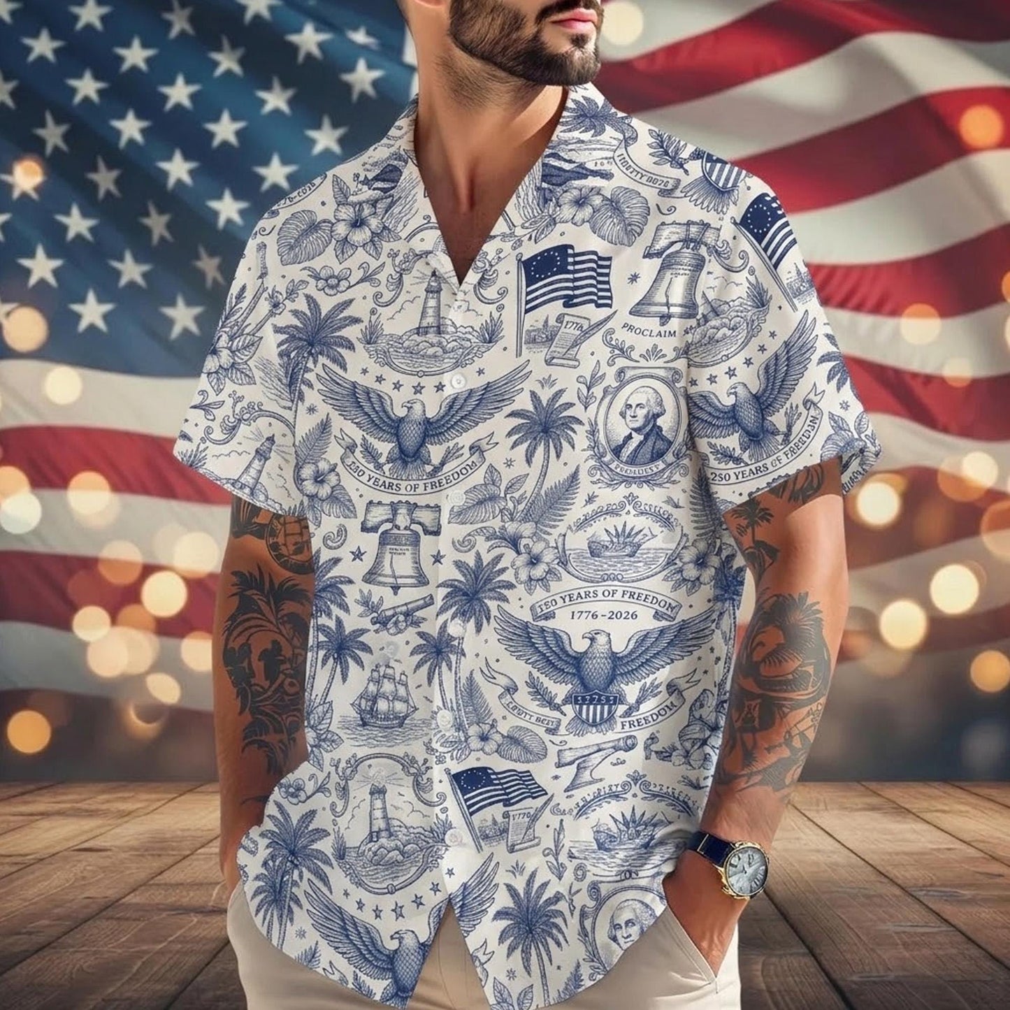 America 250 Hawaiian Shirt 1776–2026, Vintage Patriotic Button Down Shirt, 250 Years of America Celebration Shirt, USA Anniversary Shirt