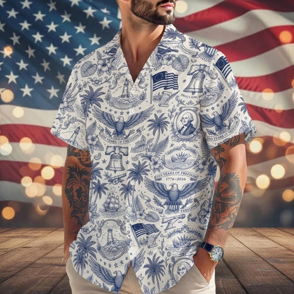America 250 Hawaiian Shirt 1776–2026, Vintage Patriotic Button Down Shirt, 250 Years of America Celebration Shirt, USA Anniversary Shirt