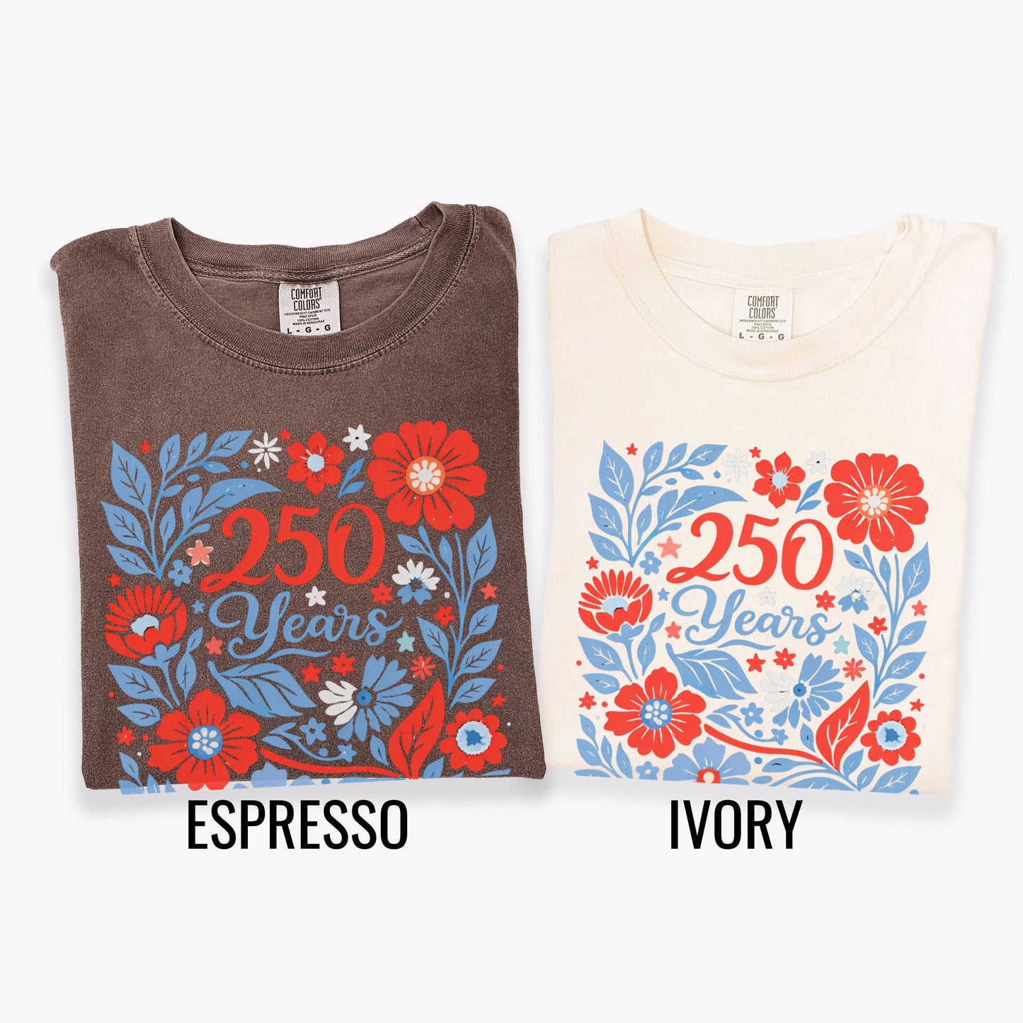USA 250 Years Shirt 1776–2026 Patriotic Floral Tee, America 250th Shirt, July 4th Vintage Flowers Tee, Comfort Colors USA Celebration Shirt