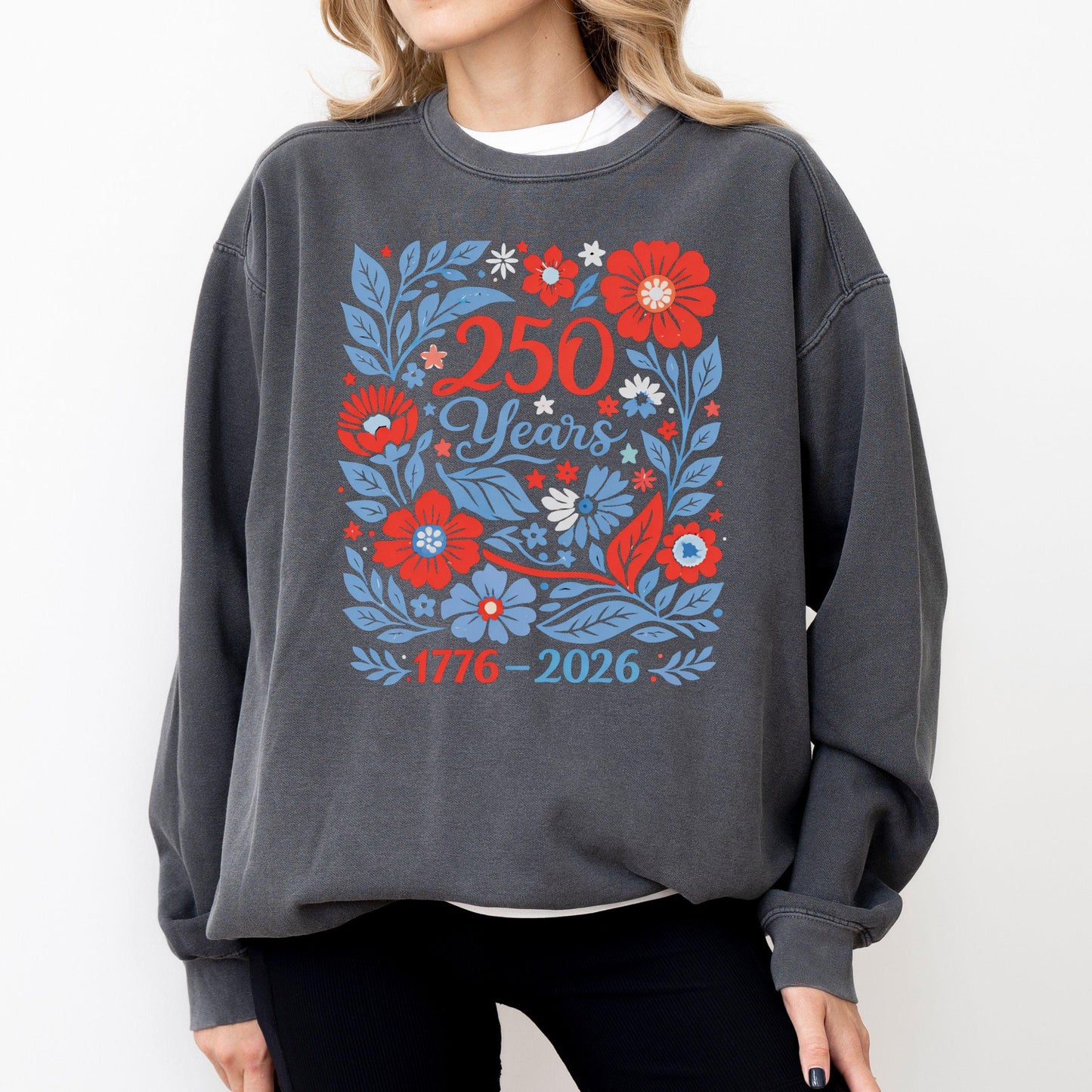 USA 250 Years Shirt 1776–2026 Patriotic Floral Tee, America 250th Shirt, July 4th Vintage Flowers Tee, Comfort Colors USA Celebration Shirt