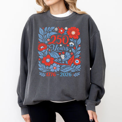 USA 250 Years Shirt 1776–2026 Patriotic Floral Tee, America 250th Shirt, July 4th Vintage Flowers Tee, Comfort Colors USA Celebration Shirt