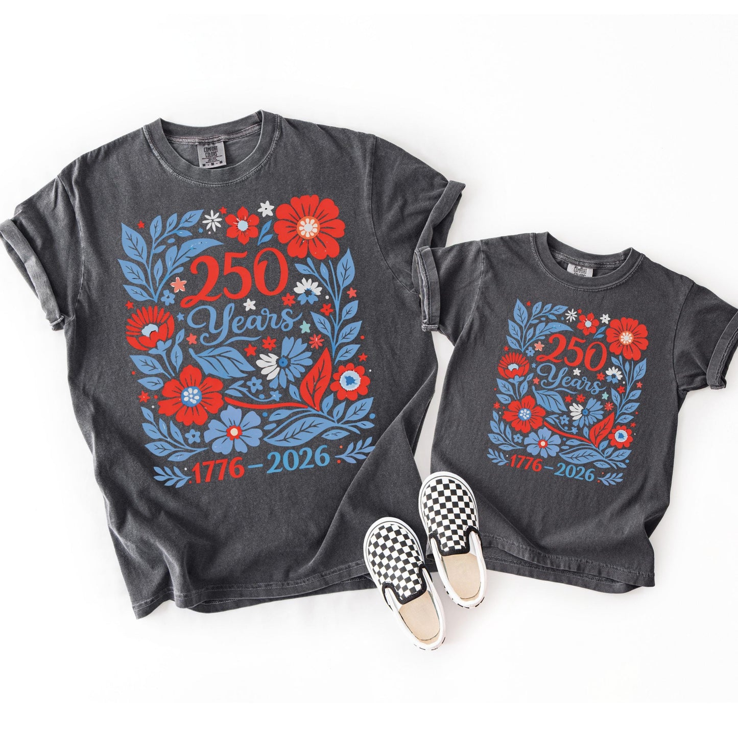 USA 250 Years Shirt 1776–2026 Patriotic Floral Tee, America 250th Shirt, July 4th Vintage Flowers Tee, Comfort Colors USA Celebration Shirt