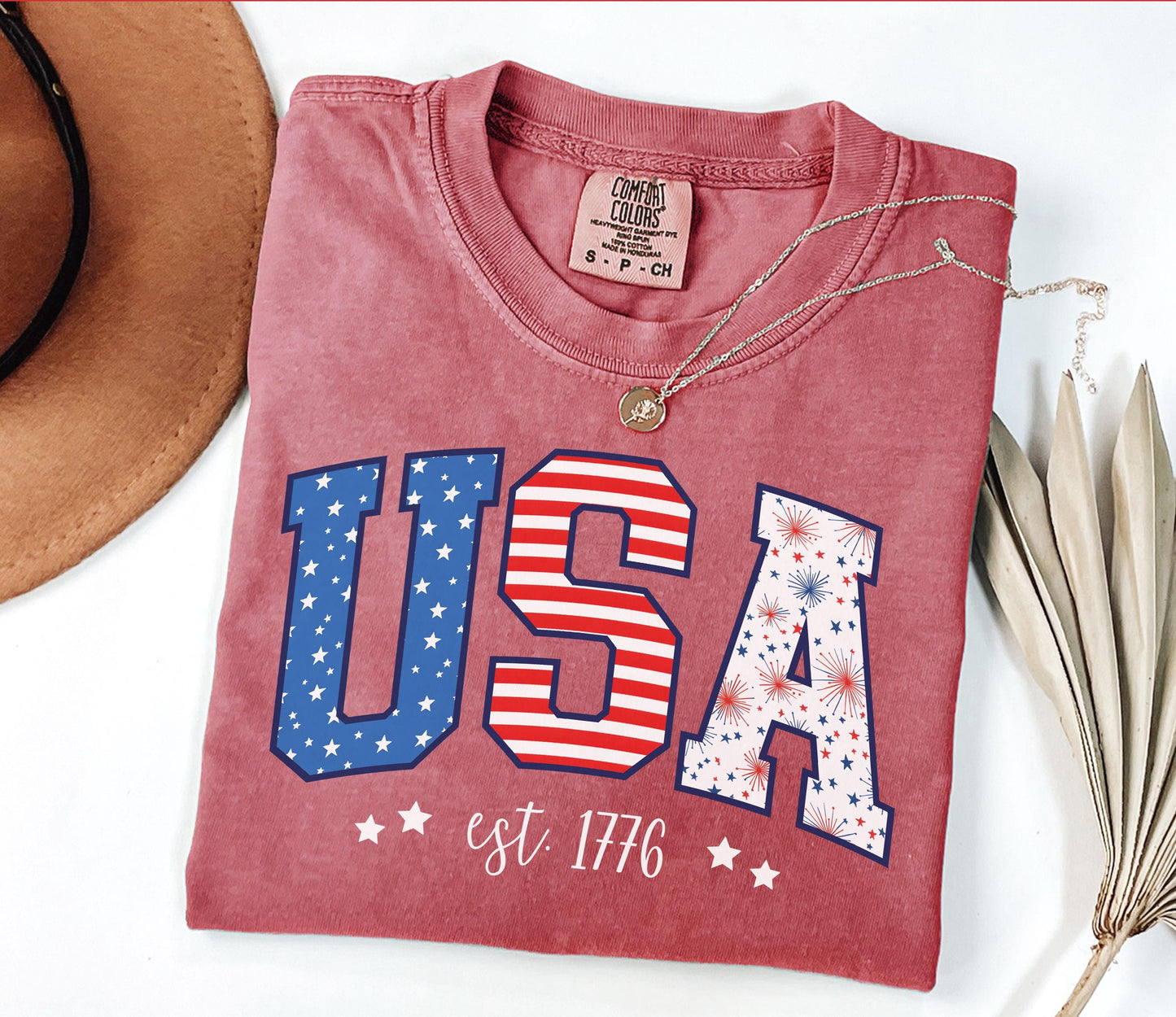 USA est. 1776 4th of July Graphic T-Shirt | Stars & Stripes Tee | Women's Patriotic American Gift | Fourth of July Shirt | Independence Day