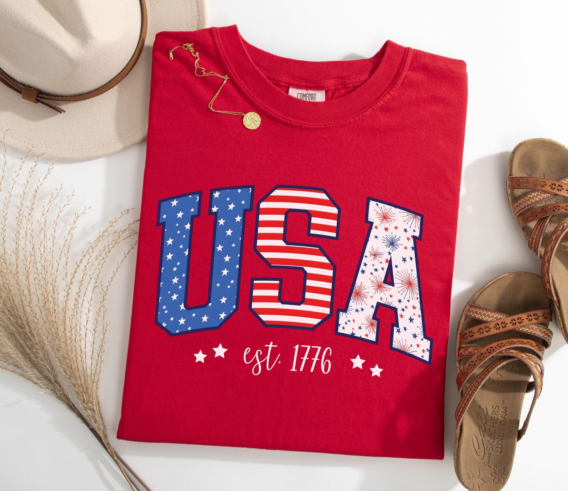 USA est. 1776 4th of July Graphic T-Shirt | Stars & Stripes Tee | Women's Patriotic American Gift | Fourth of July Shirt | Independence Day