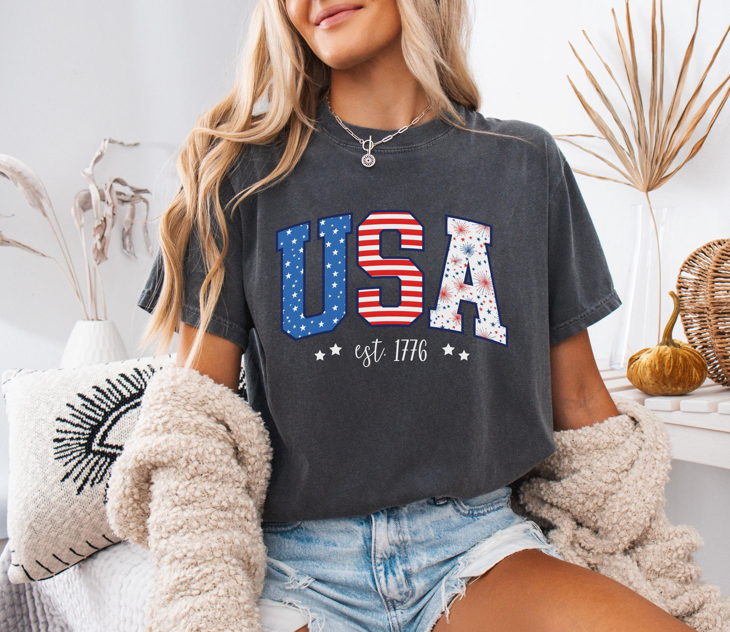 USA est. 1776 4th of July Graphic T-Shirt | Stars & Stripes Tee | Women's Patriotic American Gift | Fourth of July Shirt | Independence Day