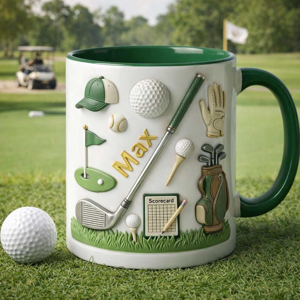 Personalized Golf Coffee Mug, Custom Name Golfer Ceramic Cup Sports Lover Gift