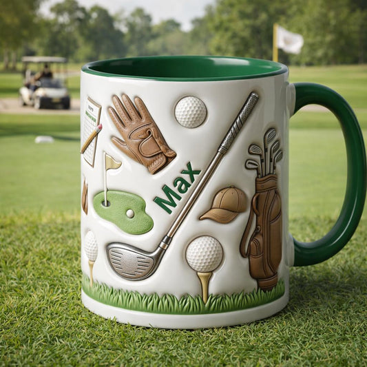 Personalized Golf Coffee Mug, Custom Name Golfer Ceramic Cup Sports Lover Gift
