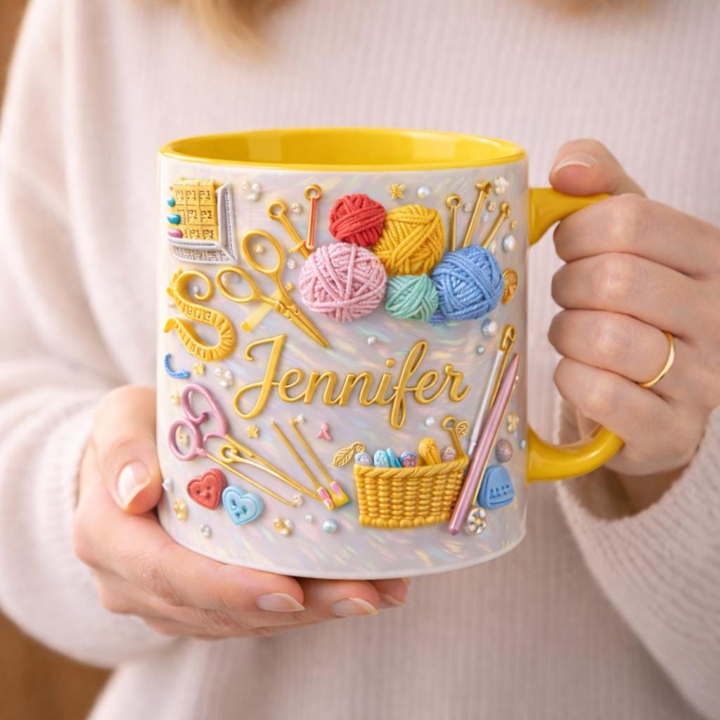 Personalized Sewing Crochet Mug Custom Name Crafter Mug Knitting Gift Crochet Lover Gift Sewing Lover Coffee Cup Handmade Gift