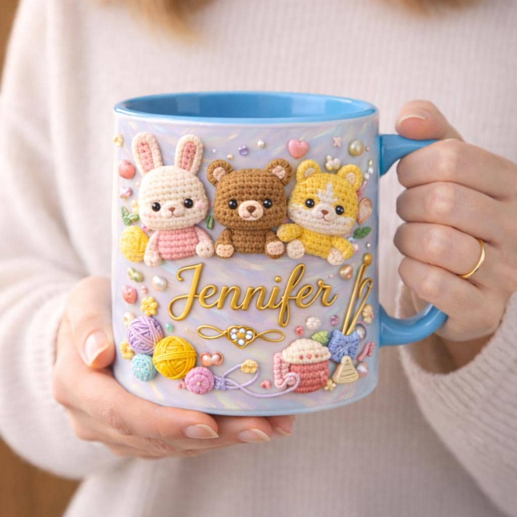Personalized Sewing Crochet Mug Custom Name Crafter Mug Knitting Gift Crochet Lover Gift Sewing Lover Coffee Cup Handmade Gift