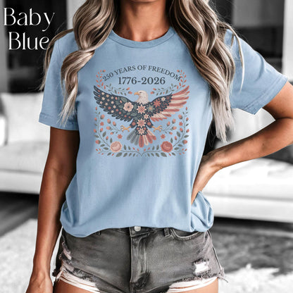 Folk Art USA Eagle Shirt, 250 Years of Freedom, USA 250th Anniversary Patriotic Tee