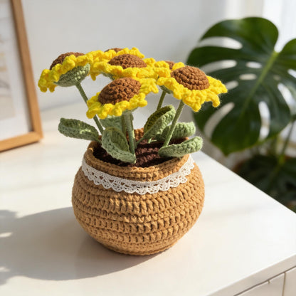 Crochet Sunflower | Handmade Knitted Flower Pot | Desk Decor | Amigurumi Sunflower Gift | Mini Potted Plant