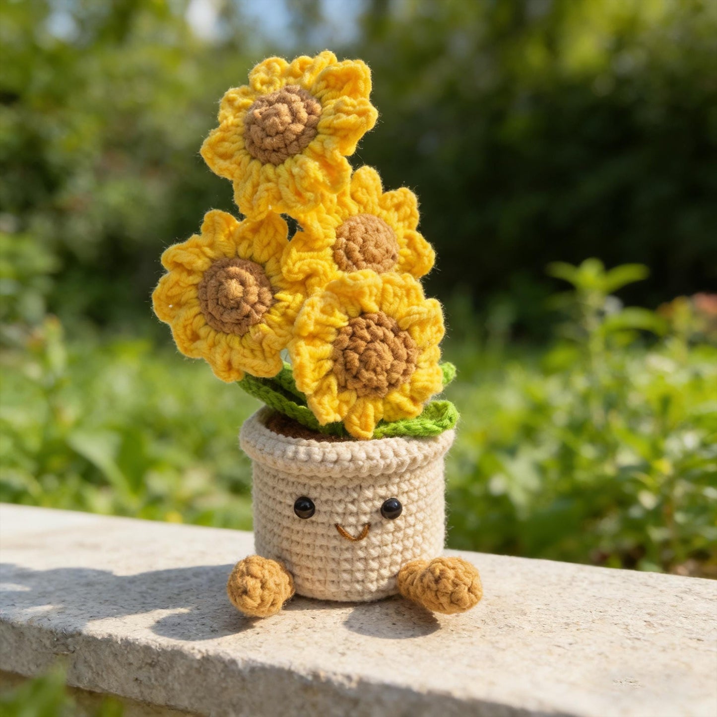 Crochet Sunflower | Handmade Knitted Flower Pot | Desk Decor | Amigurumi Sunflower Gift | Mini Potted Plant