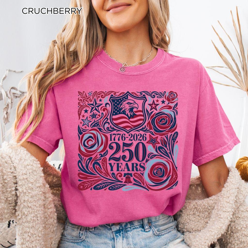 250th America Anniversary Shirt, Retro 4th of July Floral USA Shirt, Patriotic American Flag Tee, Vintage Independence Day Shirt, 1776-2026