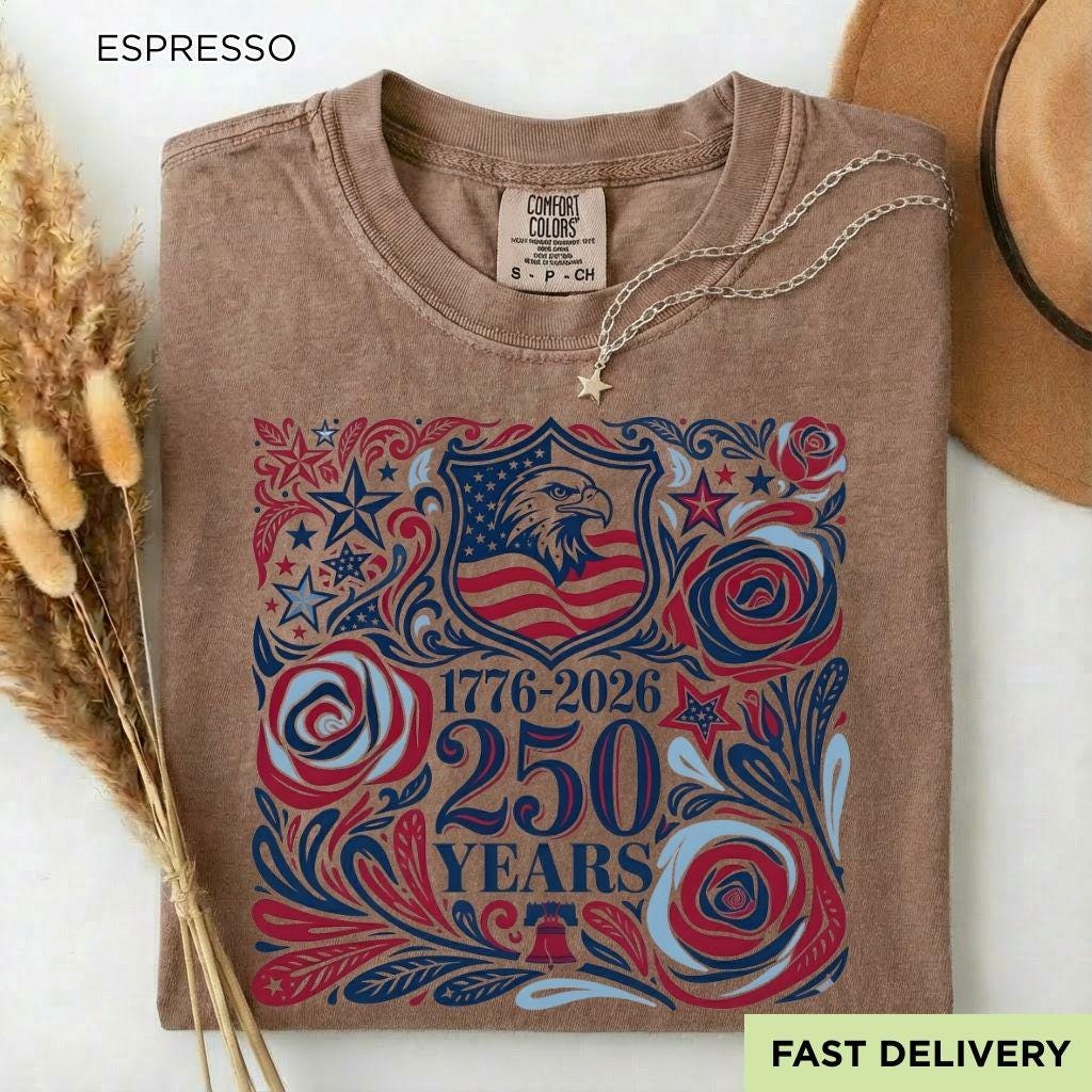 250th America Anniversary Shirt, Retro 4th of July Floral USA Shirt, Patriotic American Flag Tee, Vintage Independence Day Shirt, 1776-2026