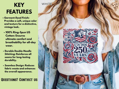 250th America Anniversary Shirt, Retro 4th of July Floral USA Shirt, Patriotic American Flag Tee, Vintage Independence Day Shirt, 1776-2026