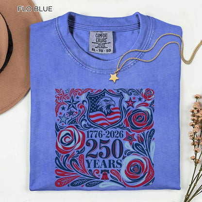 250th America Anniversary Shirt, Retro 4th of July Floral USA Shirt, Patriotic American Flag Tee, Vintage Independence Day Shirt, 1776-2026