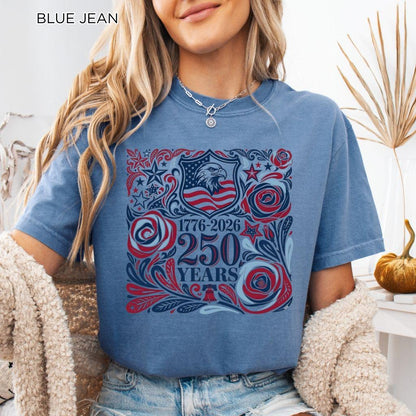 250th America Anniversary Shirt, Retro 4th of July Floral USA Shirt, Patriotic American Flag Tee, Vintage Independence Day Shirt, 1776-2026