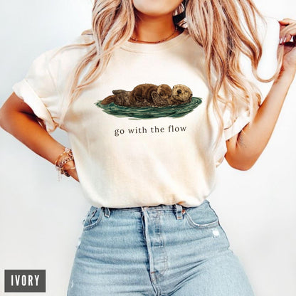Go With The Flow Shirt, Cute Otter Comfort Colors® Tee, Sea Otter Lover Gift, Vintage Nature Graphic T-shirt, Ocean Life Apparel, Retro