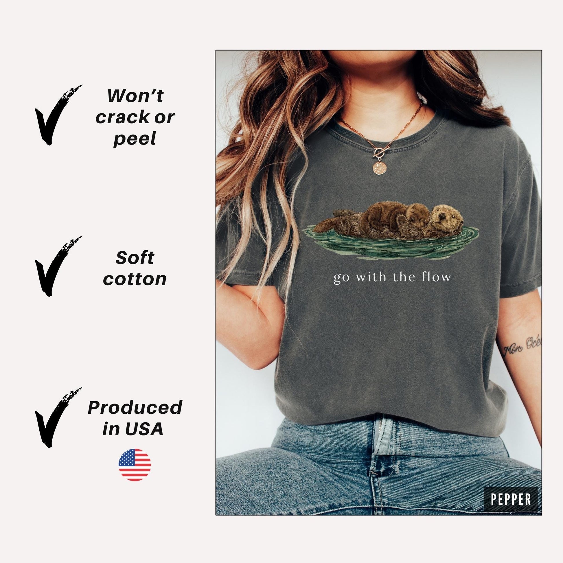 Go With The Flow Shirt, Cute Otter Comfort Colors® Tee, Sea Otter Lover Gift, Vintage Nature Graphic T-shirt, Ocean Life Apparel, Retro
